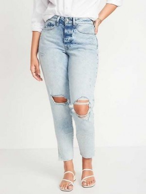 Jean Old Navy Curvy High-Waisted Button-Fly OG Droit Ripped Side-Split Ankle Jeans Femme Laine | 520-SAMVPL