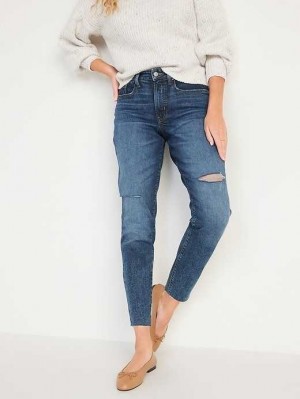 Jean Old Navy Curvy High-Waisted OG Droit Ripped Jeans Femme Ayla | 829-XEMNKF