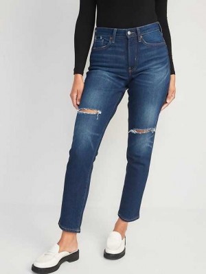Jean Old Navy Curvy High-Waisted OG Droit Ripped Ankle Jeans Femme Noir | 362-ZVQJSL