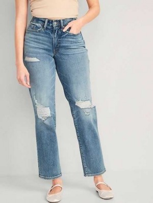 Jean Old Navy Curvy High-Waisted OG Loose Ripped Jeans Femme Dahlia | 456-PZOGKN