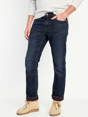 Jean Old Navy Droit Flannel-Doublée Built-In Flex Jeans Homme Lavage Foncé | 041-VZOKWS