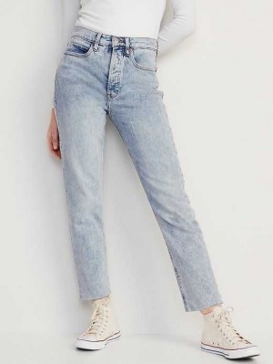 Jean Old Navy Extra High-Waisted Button-Fly Sky-Hi Droit Raw-Hem Jeans Femme Nicky | 162-IELOSJ
