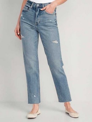 Jean Old Navy Extra High-Waisted Button-Fly Ripped Cut-Off Droit Ankle Jeans Femme Reem | 059-NDMOGF