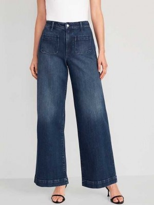 Jean Old Navy Extra High-Waisted Larges-Leg Trouser Jeans Femme Lavage Foncé | 053-KMUTHN