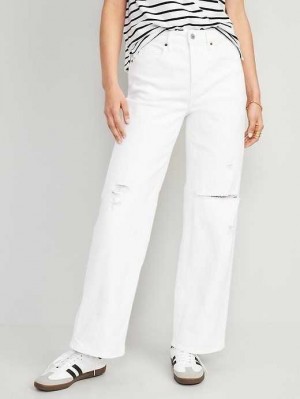 Jean Old Navy Extra High-Waisted Larges Leg Cut-Off White Jeans Femme Blanche | 960-QWKGFU