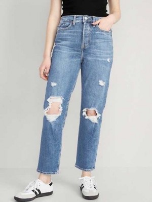 Jean Old Navy Extra High-Waisted Sky-Hi Droit Button-Fly Ripped Jeans Femme Saylor | 607-BVCAWM