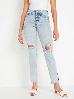 Jean Old Navy High-Waisted Button-Fly OG Droit Ripped Side-Slit Jeans Femme Laine | 078-DFBVZQ