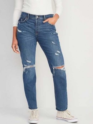 Jean Old Navy High-Waisted Button-Fly Slouchy Droit Ripped Cut-Off Jeans Femme Zuri | 972-BOAZQL