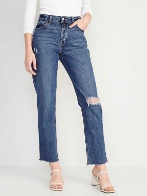 Jean Old Navy High-Waisted Button-Fly Slouchy Droit Ripped Jeans Femme Susie May | 307-RVOYLW