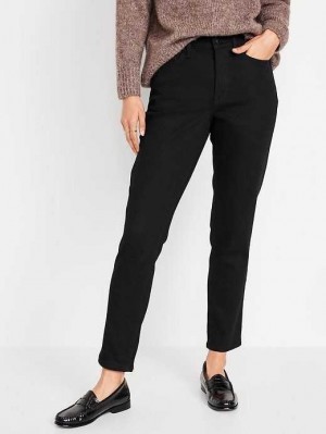 Jean Old Navy High-Waisted OG Droit Built-In Warm Ankle Jeans Femme Noir | 485-XORGUD