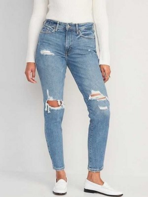 Jean Old Navy High-Waisted OG Droit Ripped Jeans Femme What A Dahlia | 318-OHGLZF