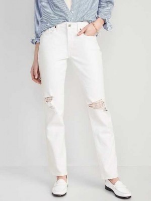 Jean Old Navy High-Waisted OG Droit White-Wash Ripped Jeans Femme Blanche | 569-WFBZKC
