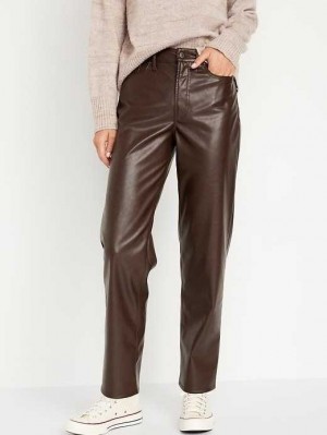 Jean Old Navy High-Waisted OG Loose Faux-Cuir Pants Femme Marron | 076-COHZLP