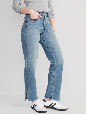 Jean Old Navy High-Waisted OG Loose Side-Slit Jeans Femme Lavage | 673-ASDUJQ