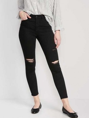Jean Old Navy High-Waisted Rockstar Super-Mince Distressed Jeans Femme Noir | 682-QWEFZN