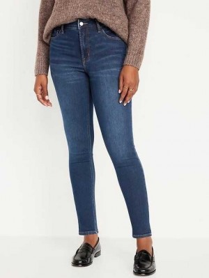 Jean Old Navy High-Waisted Rockstar Super-Mince Built-In Warm Jeans Femme Lavage Foncé | 615-YZKFUH