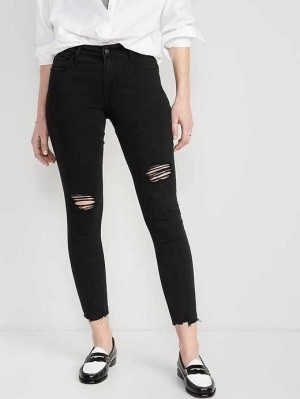 Jean Old Navy Rockstar Super-Mince Raw-Edge Ankle Jeans Femme Noir | 864-BNRMGX