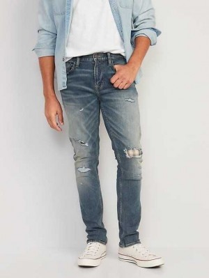 Jean Old Navy Slim Built-In Flex Rip & Repair Plaid Patch Jeans Homme Noir | 201-QDUPTW