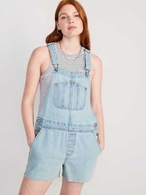 Jean Old Navy Slouchy Droit Non-Stretch Jean Cut-Off Corta Overalls Femme Lavage Clair | 659-PCMSKE