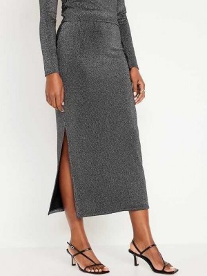 Jupes Old Navy High-Waisted Rib-Knit Shiny Maxi Skirt Femme Blackjack | 207-VYNEMU