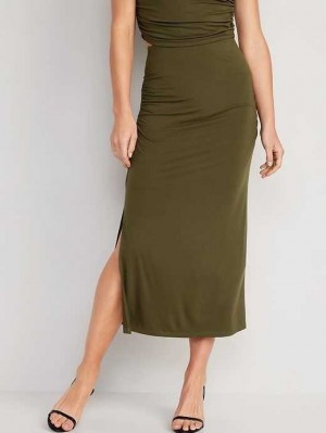 Jupes Old Navy High-Waisted Ruched Maxi Skirt Femme Conifer | 721-QNLZGX