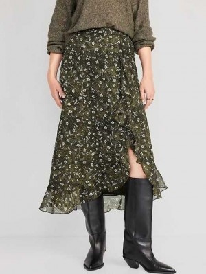 Jupes Old Navy High-Waisted Ruffle-Trim Maxi Skirt Femme Vert Foncé | 614-AMLPRZ