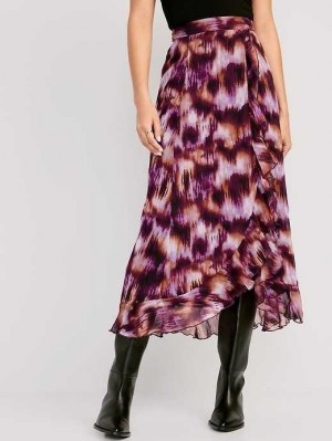 Jupes Old Navy High-Waisted Ruffle-Trim Maxi Skirt Femme Violette Multicolore | 126-EFQKBO