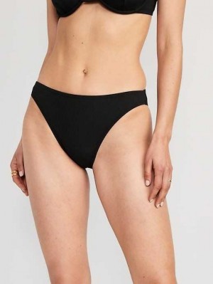 Maillots De Bain Old Navy High-Waisted French-Cut Nervuré Bikini Swim Bottoms Femme Noir | 489-UTHKEP