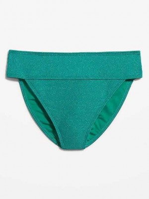 Maillots De Bain Old Navy High-Waisted Metallic Shine Bikini Swim Bottoms Femme Vert | 261-TOFNRJ