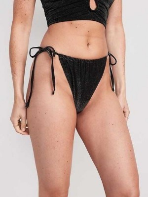 Maillots De Bain Old Navy High-Waisted Metallic Shine String Bikini Swim Bottoms Femme Noir | 246-JDTMCG