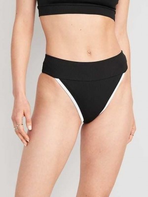 Maillots De Bain Old Navy High-Waisted Nervuré French-Cut Bikini Swim Bottoms Femme Noir | 965-ESCFKI