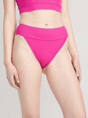 Maillots De Bain Old Navy High-Waisted Nervuré French-Cut Bikini Swim Bottoms Femme Flamingo | 935-BYDPNA