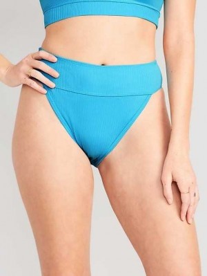 Maillots De Bain Old Navy High-Waisted Nervuré French-Cut Bikini Swim Bottoms Femme Bleu | 216-KSQCPM