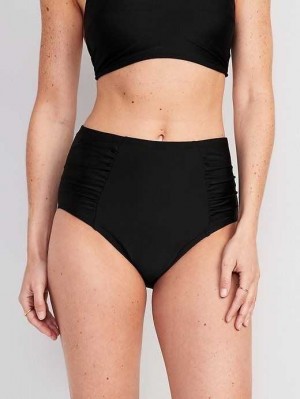 Maillots De Bain Old Navy High-Waisted Printed Ruched Bikini Swim Bottoms Femme Noir | 251-YHGBWC