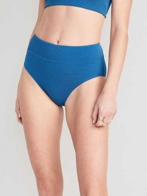 Maillots De Bain Old Navy High-Waisted Pucker Classiche Bikini Swim Bottoms Femme Bleu | 412-QFEGSZ