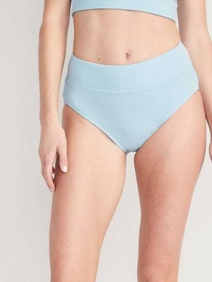 Maillots De Bain Old Navy High-Waisted Pucker Classiche Bikini Swim Bottoms Femme Bleu | 012-OSJZXY