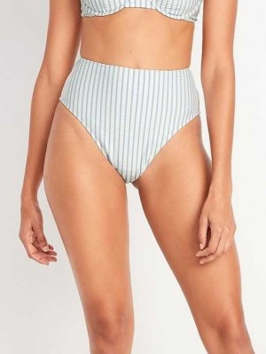 Maillots De Bain Old Navy High-Waisted Seersucker French-Cut Bikini Swim Bottoms Femme Bleu | 043-FNHMLZ