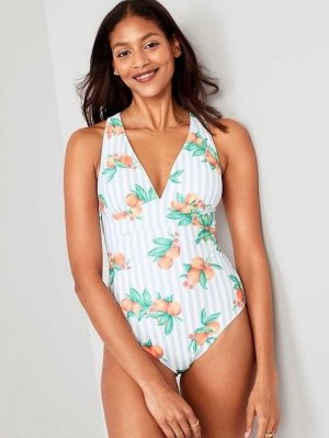 Maillots De Bain Old Navy Matching V-Neck One-Piece Swimsuit Femme Stripes | 659-RWOBEM