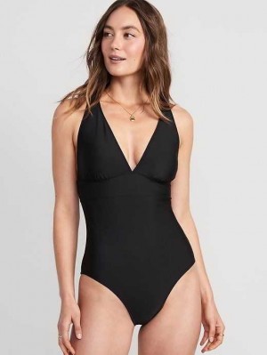 Maillots De Bain Old Navy Matching V-Neck One-Piece Swimsuit Femme Noir | 937-UNPLYJ