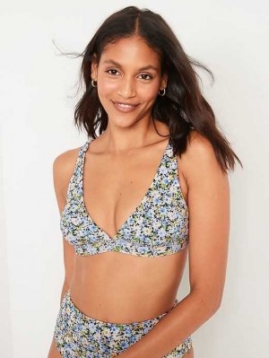 Maillots De Bain Old Navy Pique Classiche Plunge Triangle Bikini Swim Top Femme Bleu | 957-ZEQTJK