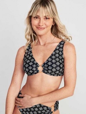 Maillots De Bain Old Navy Printed O-Ring Bikini Swim Top Femme Noir Fleur | 215-ZALJHS