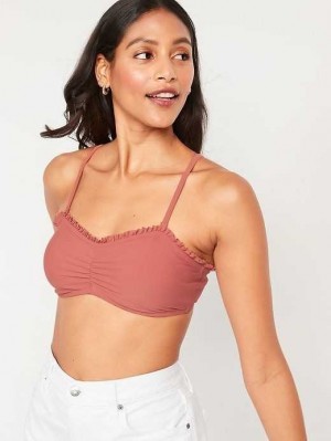 Maillots De Bain Old Navy Printed Ruffle-Trim Ruched Bikini Swim Top Femme Marron | 701-KYPMGN