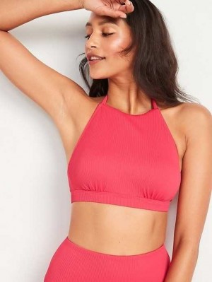 Maillots De Bain Old Navy Rib-Knit Halter Bikini Swim Top Femme Rouge Foncé | 940-SONEUC