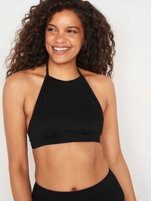 Maillots De Bain Old Navy Rib-Knit Halter Bikini Swim Top Femme Ebony | 298-GEDUPN