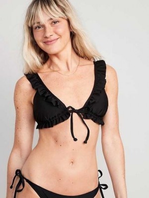 Maillots De Bain Old Navy Ruffle-Trimmed Triangle String Bikini Swim Top Femme Noir | 980-SLCMXR
