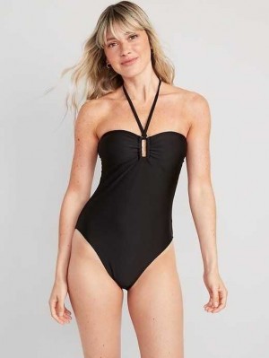 Maillots De Bain Old Navy Square-Ring Halter One-Piece Swimsuit Femme Noir | 150-ORTCJE