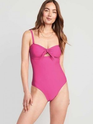 Maillots De Bain Old Navy Tie-Front Keyhole Bandeau-Style One-Piece Swimsuit Femme Dragon Fruit | 930-WERIZJ