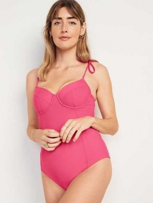 Maillots De Bain Old Navy Tie-Shoulder Underwire One-Piece Swimsuit Femme Rose | 052-EIDGOK