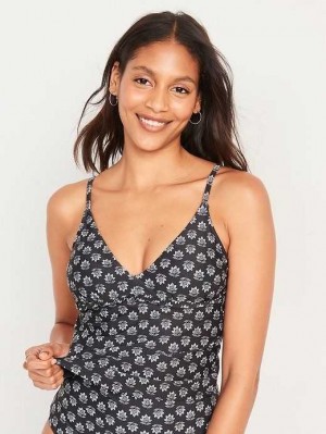 Maillots De Bain Old Navy V-Neck Ruffle-Trimmed Tankini Swim Top Femme Noir Fleur | 753-IJMHBR