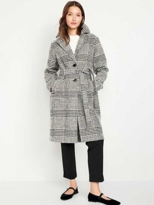 Manteaux Old Navy Belted Plaid Overcoat Femme Noir | 067-PHBWTZ